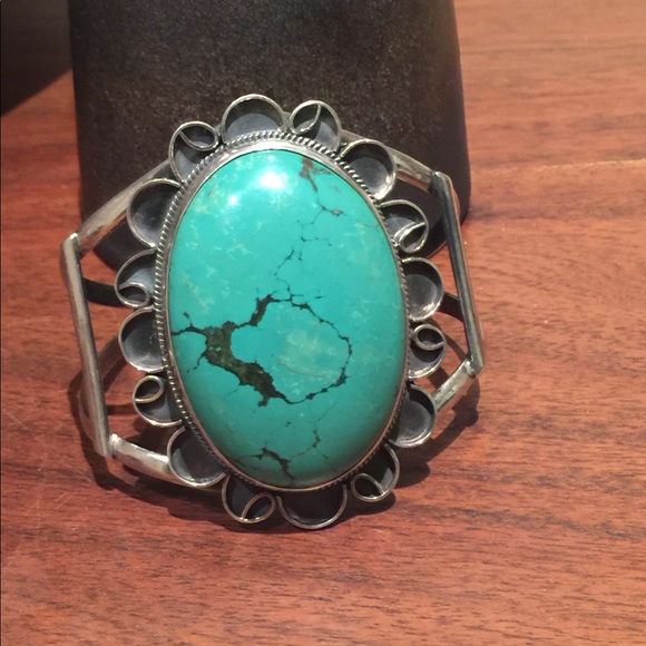 Large 1960 Ajax Mine Sterling Turquoise Cuff - Picture 4 of 4